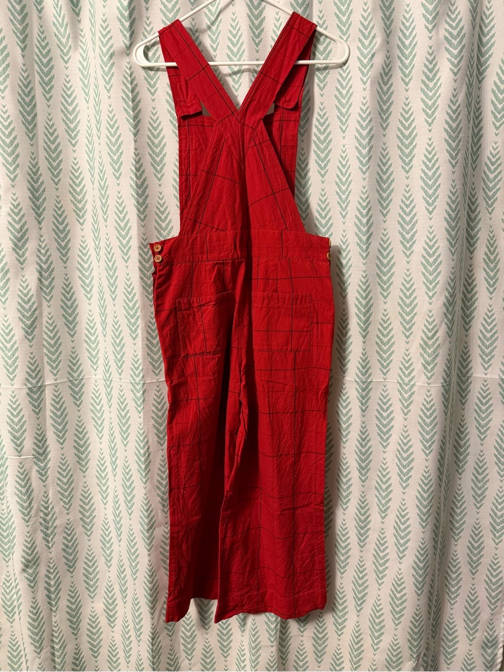 Red Plaid Wide-Leg Overalls - Picture 2 of 2